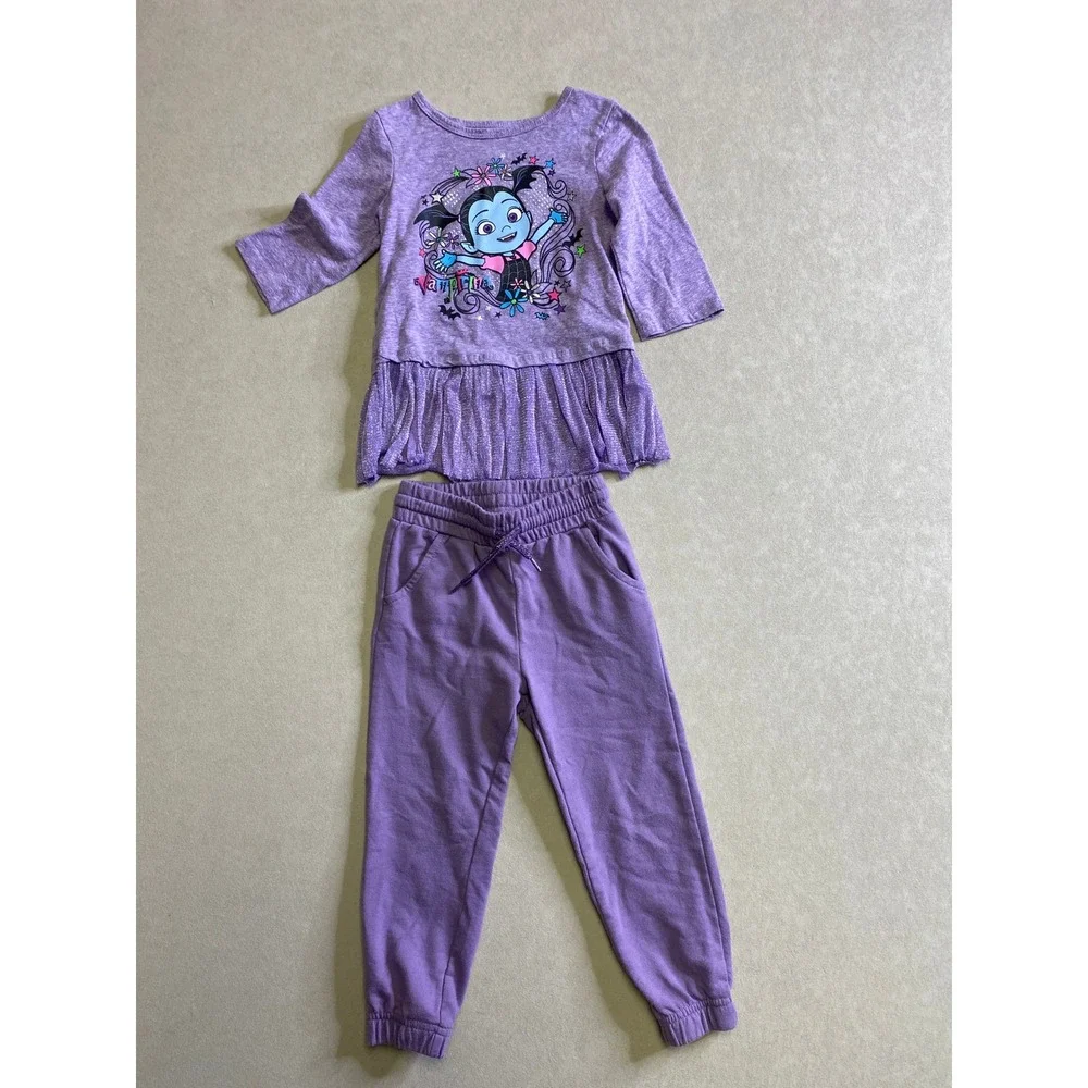 Disney Vampirina Purple Peplum Top and Joggers Outfit Set Kids 3T Long Sleeve